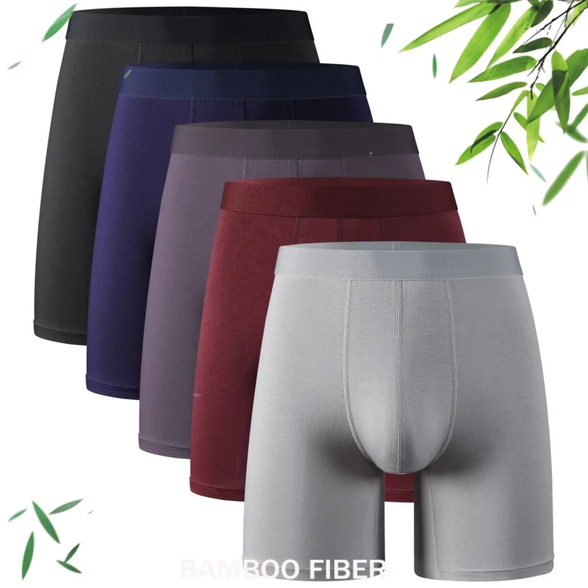 

5 Pack Men's Bamboo Boxer Briefs - 95% Bamboo Fiber Long Leg, Comfort Stretch Waistband, Breathable & Soft Underwear for Men