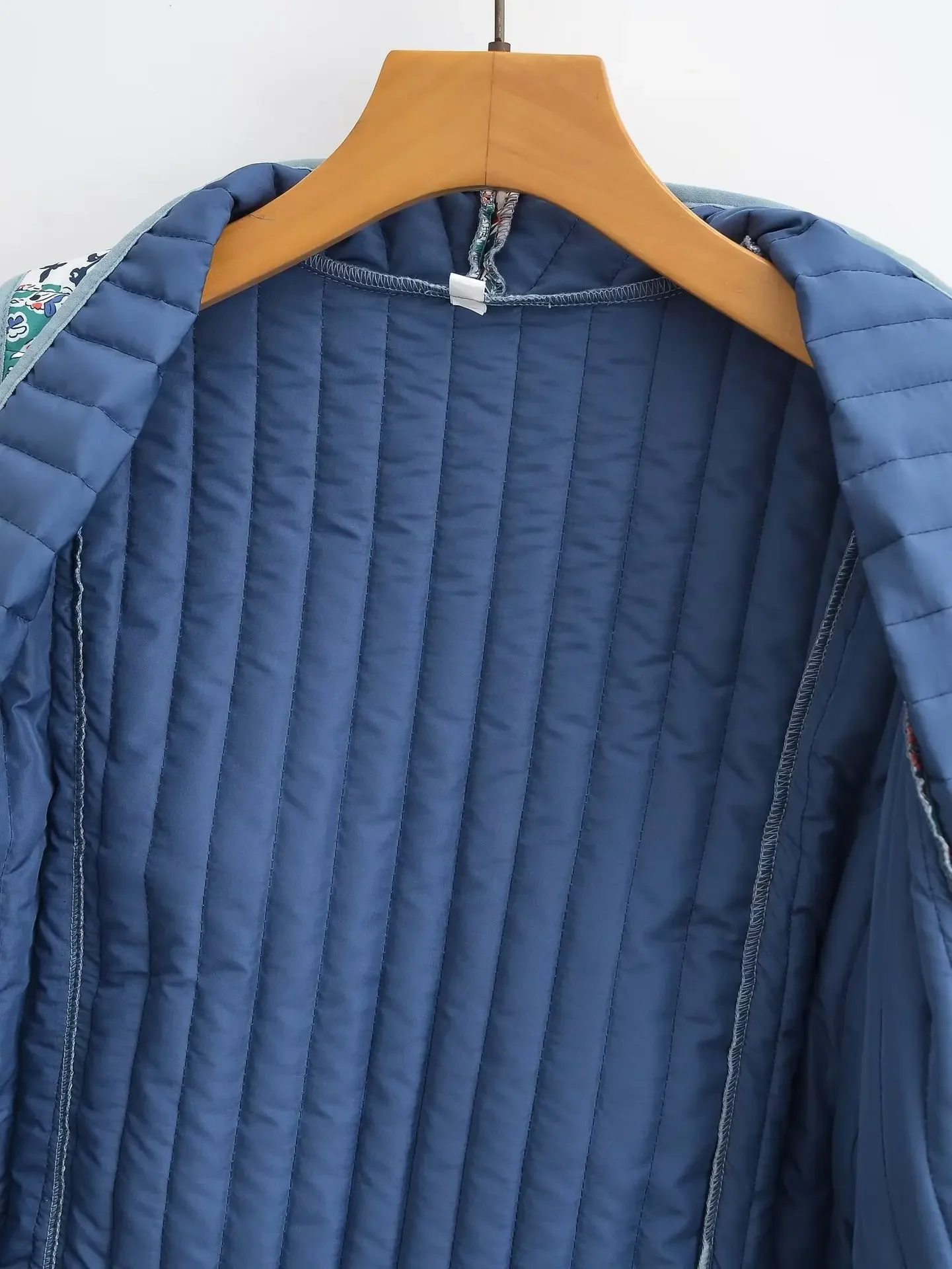 Women Autumn Quilted Jacket Short Floral Print Jacket Coat with Pocket Casual Office Lady Parkas