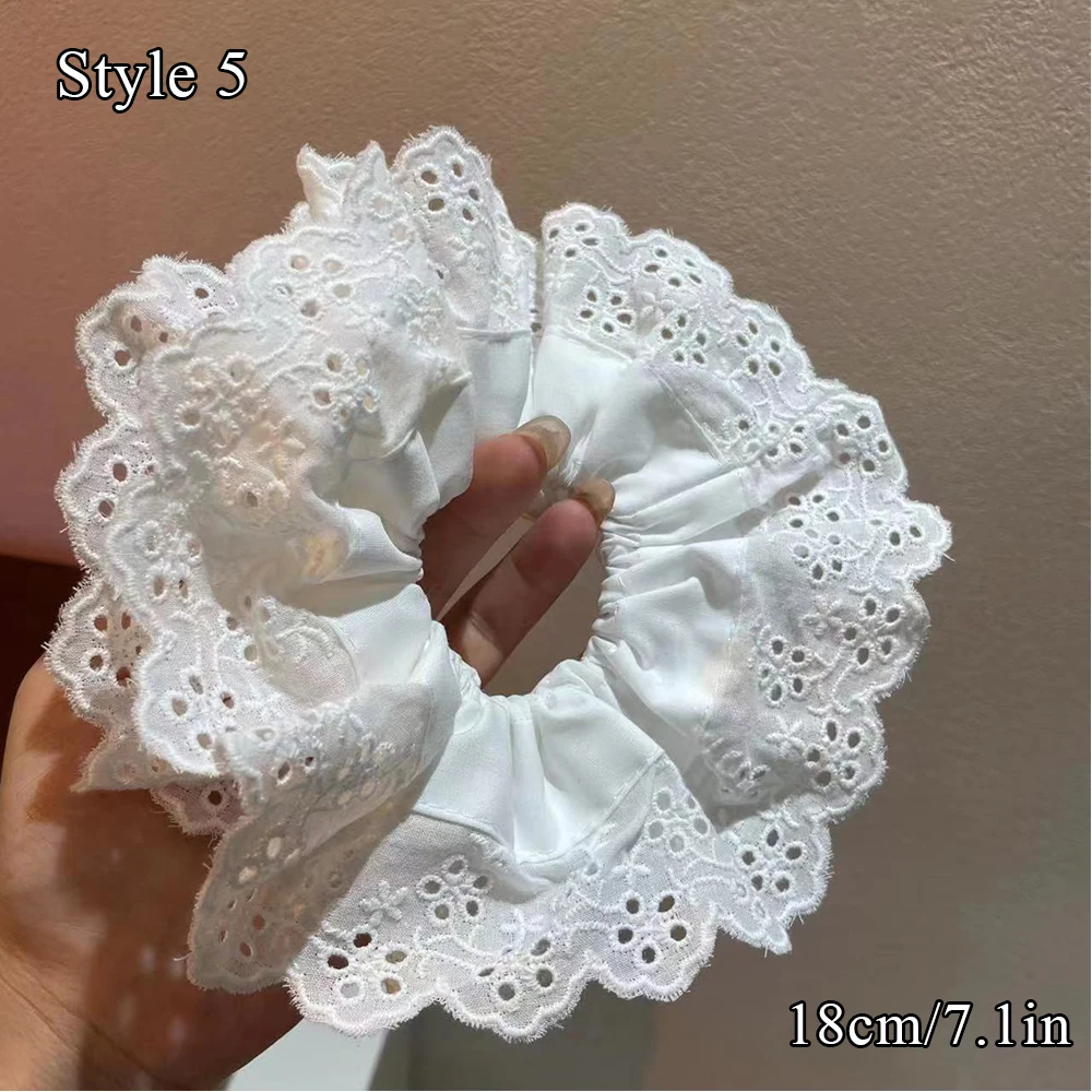 Big Flower Lolita Lace Scrunchies, 4 camadas, extragrandes, francês cabelo corda, laços, cabelo acessórios, rabo de cavalo titular, anel Ins