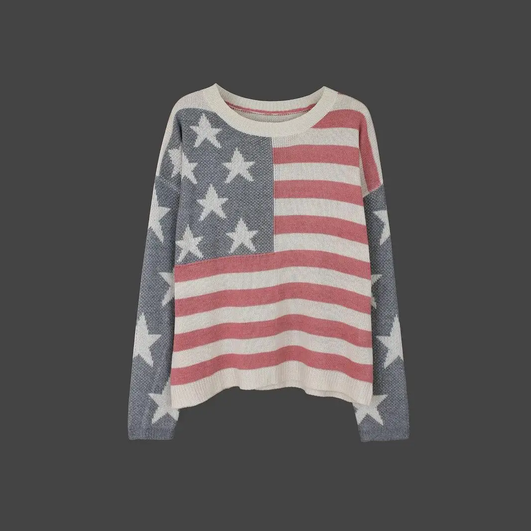 

Women's Long Sve Knitted Sweater National Flag Design Spring Summer Faionable Casual Top Quali Material Comfortable Fit