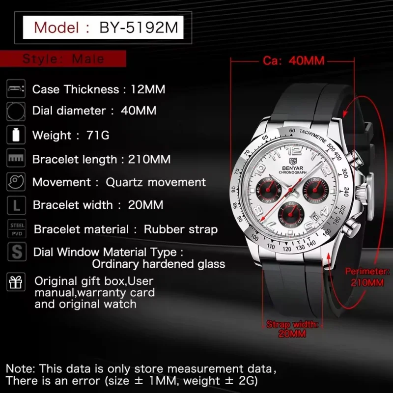 BENYAR 5192 montre à Quartz de luxe décontractée pour hommes lunette en acier bracelet en Silicone étanche multi fonctionnelle veilleuse montre pour hommes cadeau