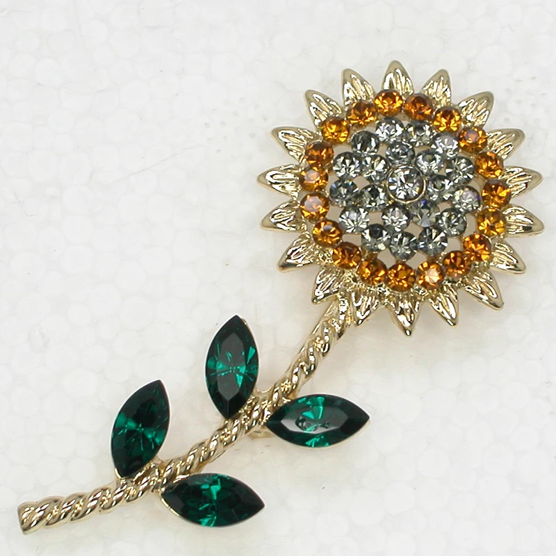 60pcs/lot Mixed Color (Can Notes Color) Wholesale Sunflower Flower brooch Rhinestone Pin brooches C101755