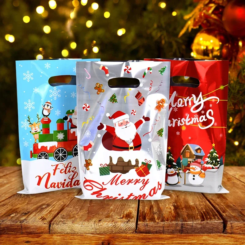 10/20/30pcs Christmas Gift Bags Cartoon Plastic Candy Cookie Packaging Bag 2024 Navidad Decoration Home Kids 2025 New Year Gift