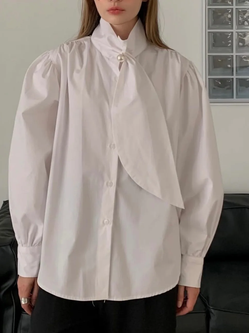 

Корейский свободный женский топ Bubble Sve с узлом и Sa Long Sve Girl's Faion Casual irt