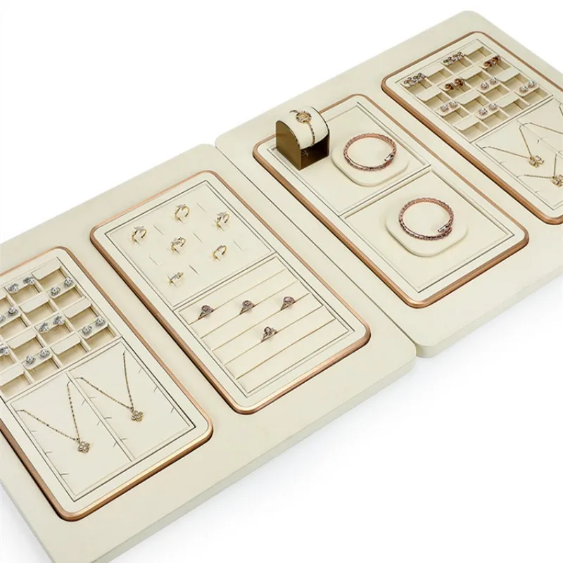 Beige Color Jewelry Organizer Trays Set New Design Necklace Bracelet Holder Rings Earring Pendant Display Stand For Shop Window