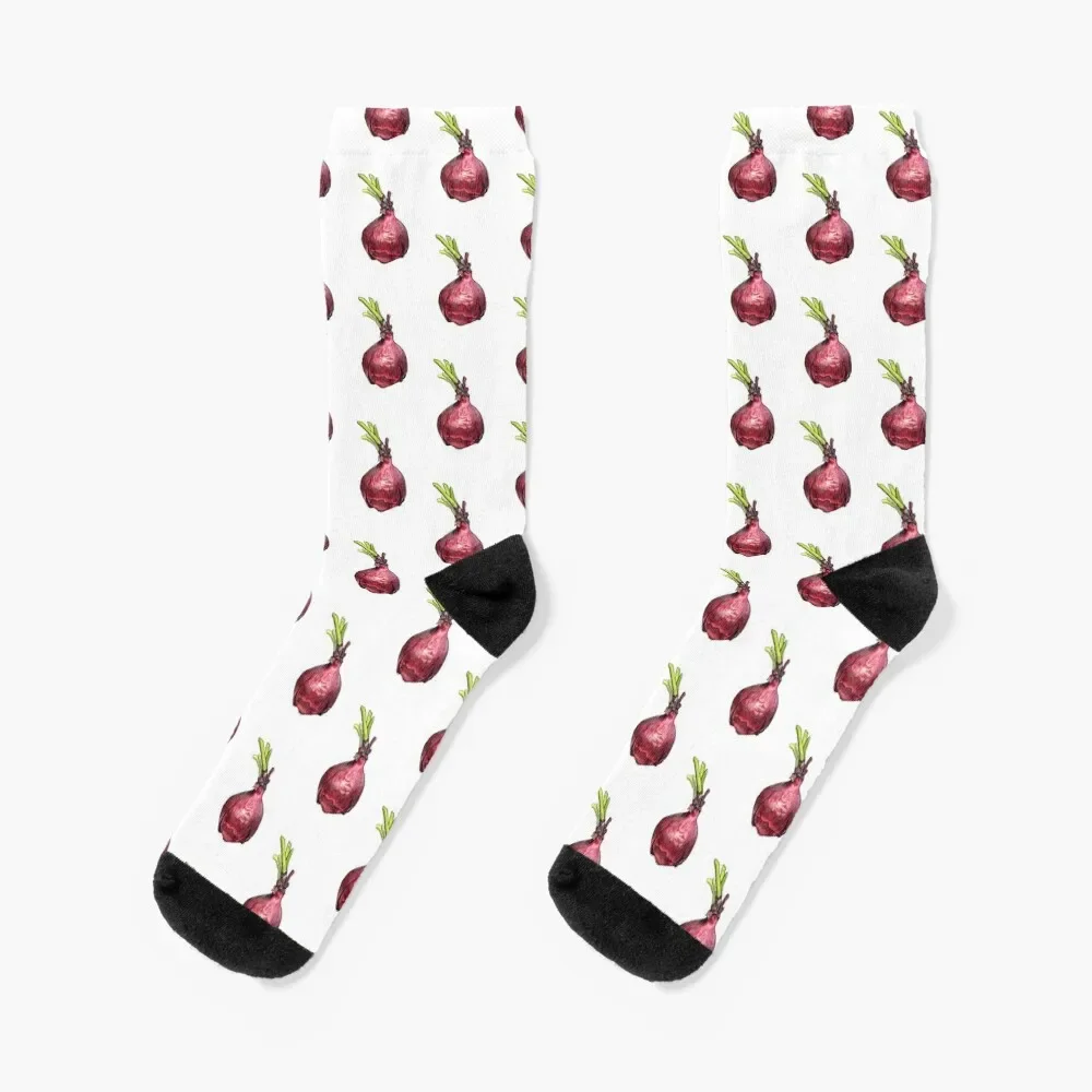 

Red Onion - Watercolor illustration Socks kawaii Stockings compression christmas stocking Socks Male Women's