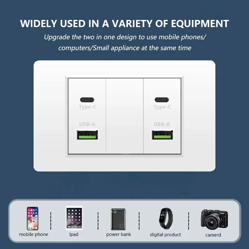 Korea Chile standard 20W Super Fast smart Charge Type C USB Port Power Wall Socket Plug,118*73mm Quick Charge electrical Outlet