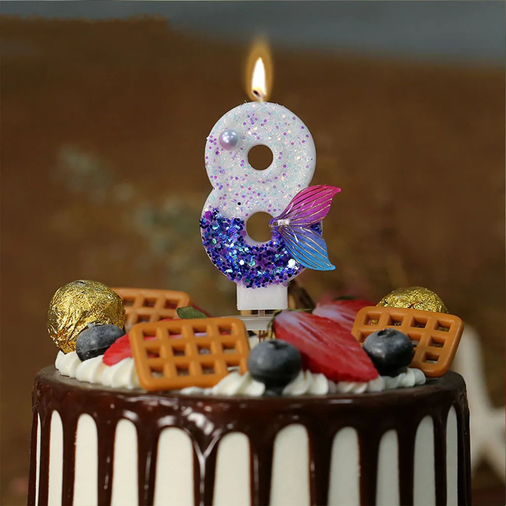 

Digital Birthday Candles Cake Mermaid Tail Glitter Candle Decoration DIY Baking Supplies for Wedding Anniversary Celebration