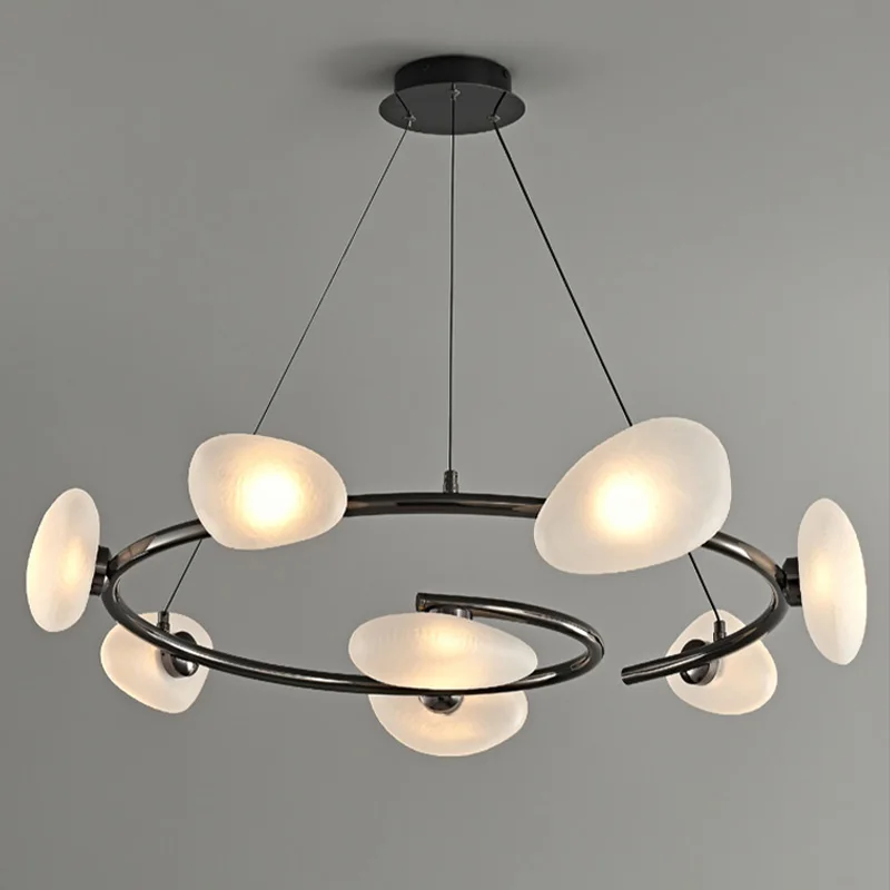 French Style Frosted Glass Lustre Pendant Lamp with Wall Light Iron Brass Black Gold Circular Dimmable Ceilings