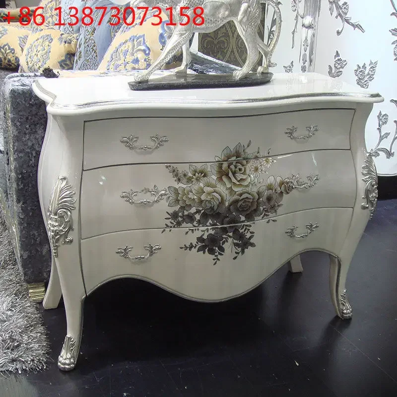 

Light luxury French European black and white gold high-end luxury solid wood entrance TV cabinet