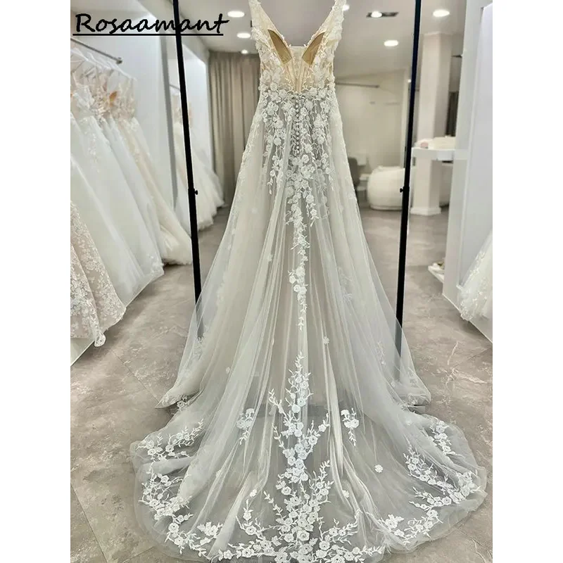 Ilustración vintage con cuello en V y espalda abierta, vestidos de novia de corte A, apliques sin mangas, corsé de encaje, vestidos de novia campestres personalizados