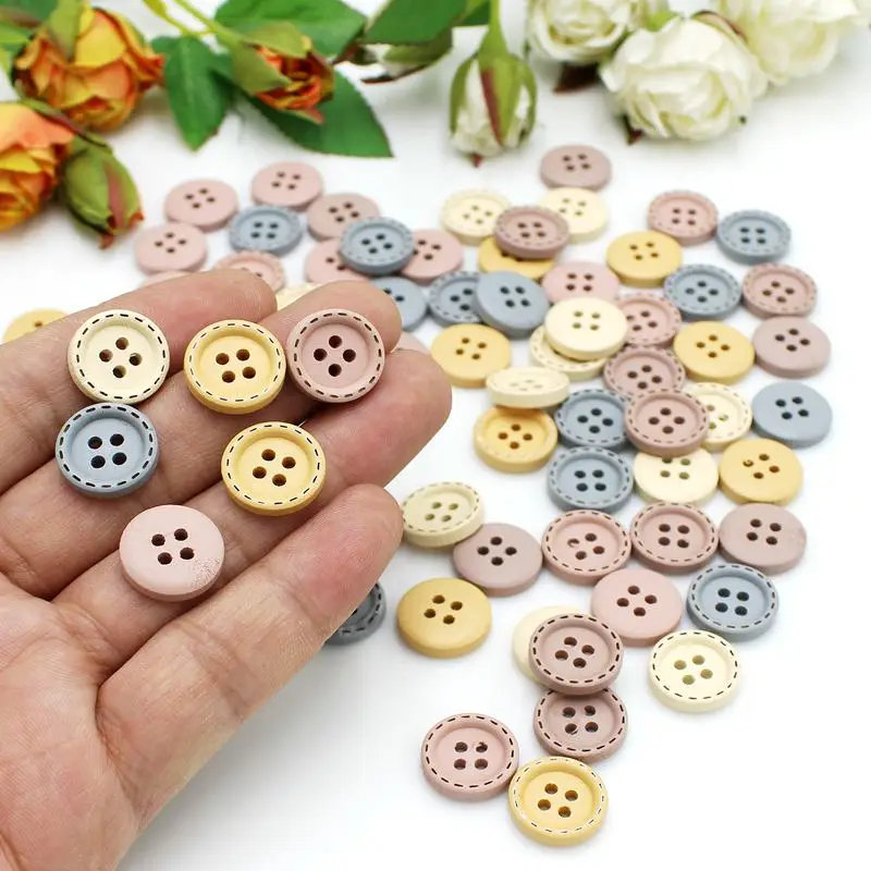 50pcs 15mm Wooden Buttons For Clothing Needlework Scrapbooking Wooden Decorative buttons for Crafts Diy Accessories