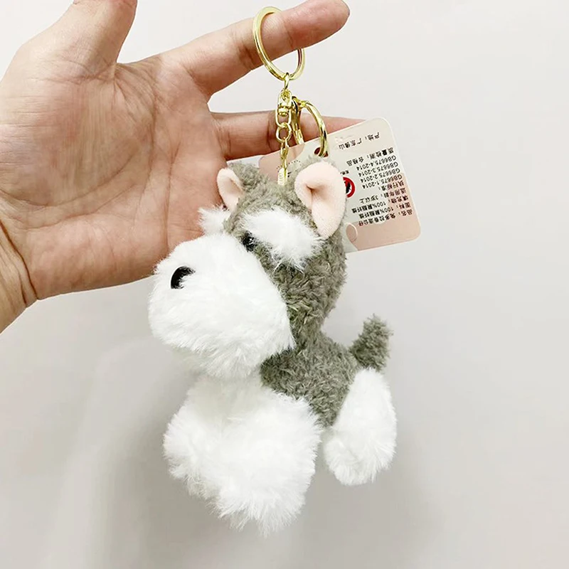 Cute Puppy Plush Keychain For Bag Pendant Accessories Kawaii Schnauzer Dog Keyrings Cartoon Stuffed Animal Doll