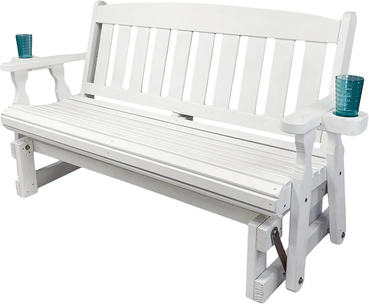 

Amish Heavy Duty 800 Lb Mission Pressure Treated Porch Glider with Cupholders (4 Foot, Semi-Solid White Stain)