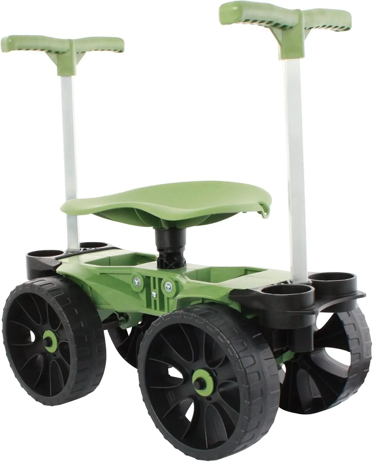 Rolling Garden Stool Cart With Wheels, Ergonomic Rolling Garden Seat Scooter Work Bench With Easy Up Handles For Seniors, 360 Degree Swivel Heavy Duty Lawn Work Chair Storage Shelf, 10 Inch Wheels
