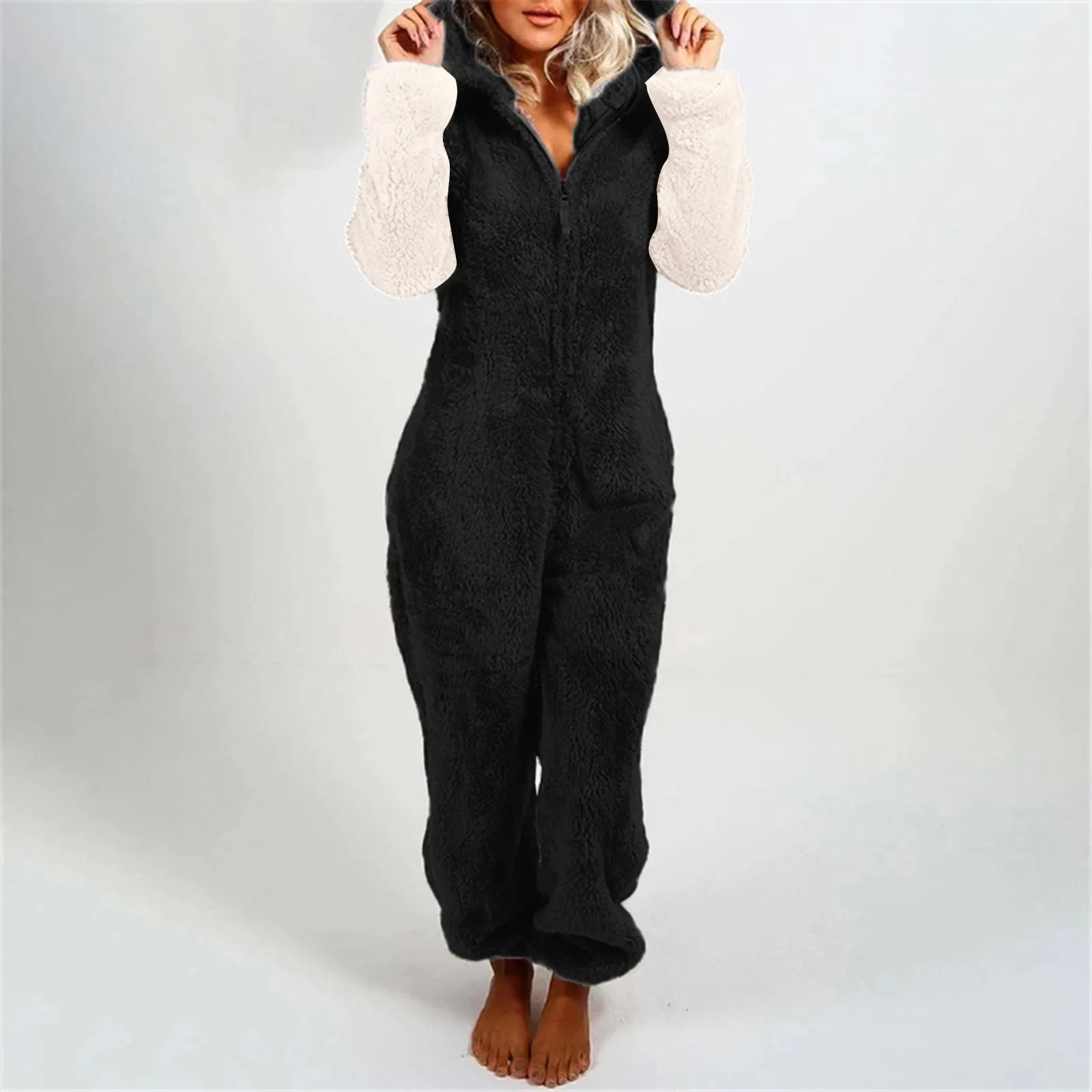 

Jumpsuit Women 2024 Autumn Winter New Thickened Hooded Jumpsuit One Pieces Elegant Overalls for Women Full Length for Women