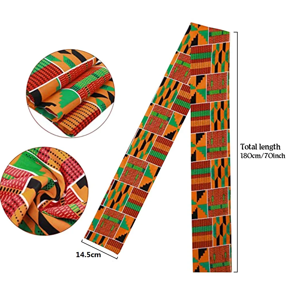 3 Pcs African Kente Pattern Costume Set with Button Shirt Kufi Hat Scarf Stole Sash Outfit for Black History Month