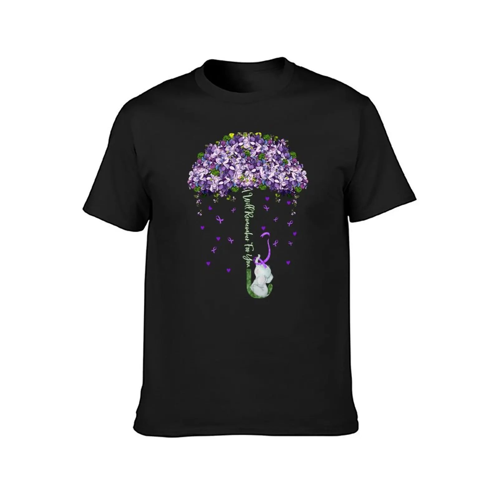 Flower Umbrella Cute Elephant Alzheimer Aware I Will Remember For You T-Shirt tees kawaii clothes mens tall t shirts