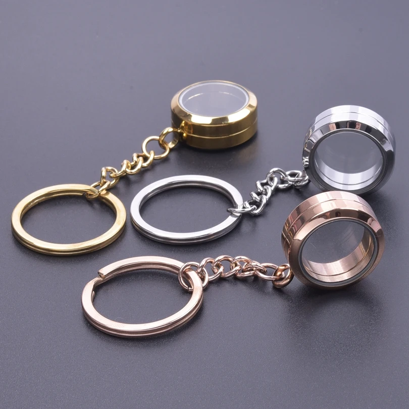 1Pc Stainless Steel Glass Memory Locket Ashes Key Holder For Women Round Floating Living Relicario Pendant Keychain Jewelry