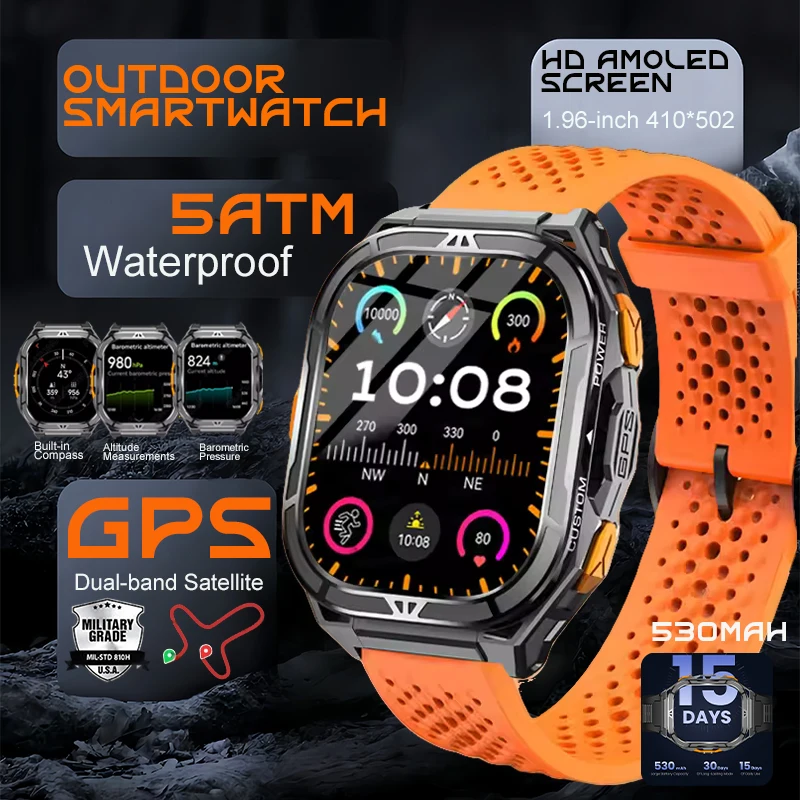 

2025 New Professional GPS Sports Smart Watch Outdoor RIDE Run GPS track Swim Watchs Compass Altimeter 5ATM Sports Bracelets Men