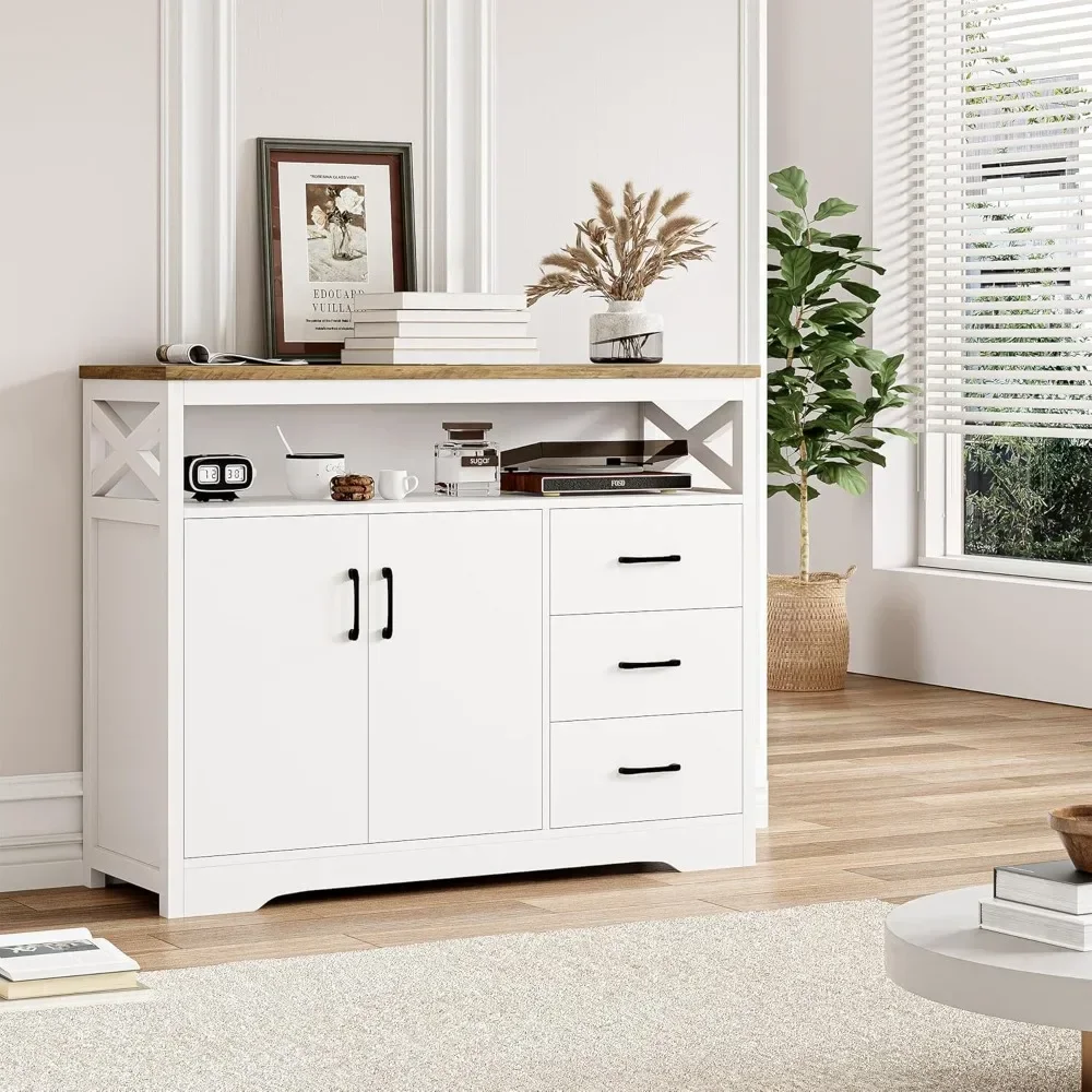 Armoire de rangement de buffet de ferme moderne, armoire de planche de cuisine avec étagères et égouts de proximité, armoire de café-bar en bois