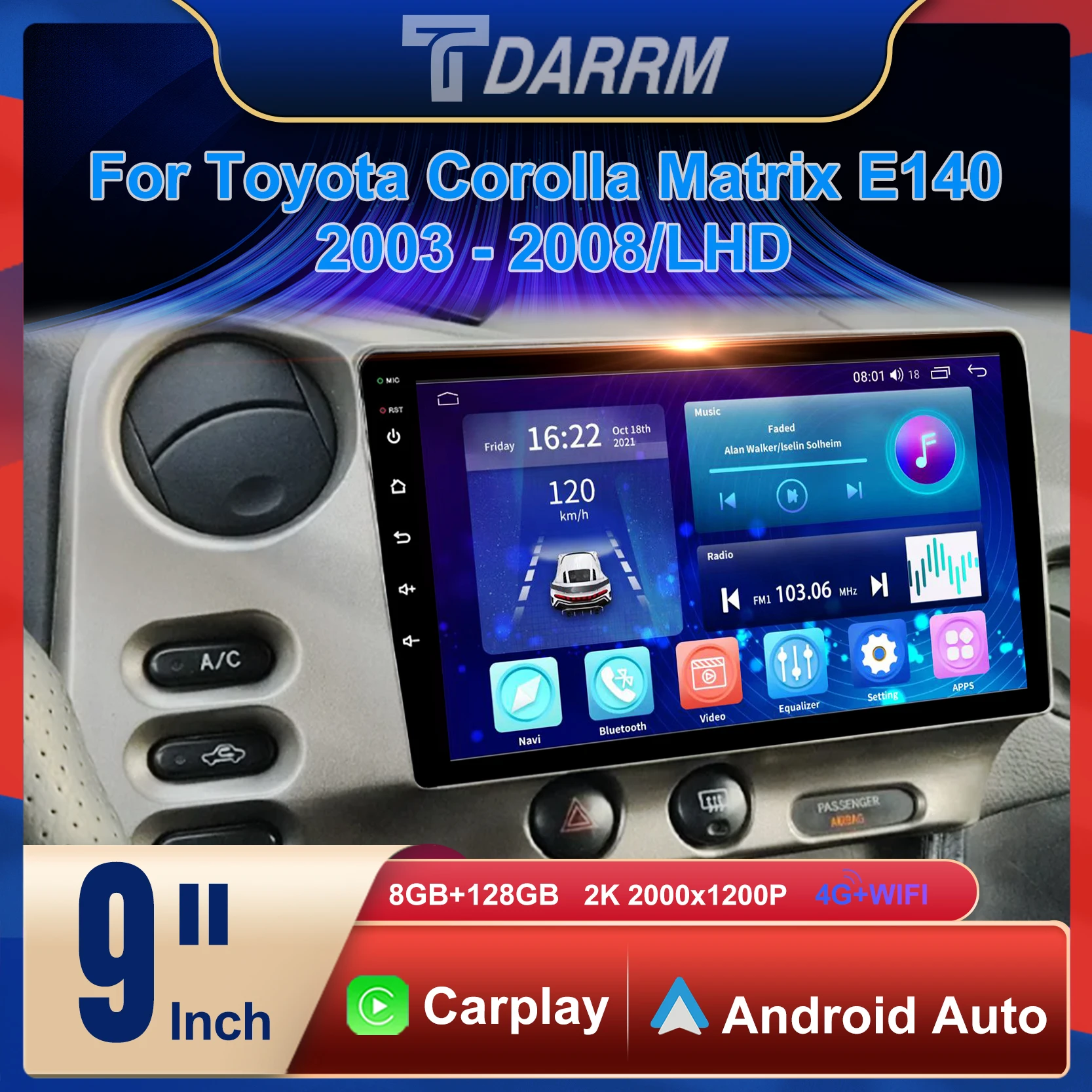 

4G Car Multimedia GPS Automotivo autoradio CarPlay Android 12 Wireless Auto Radio For Toyota Corolla Matrix E140 2003 - 2008
