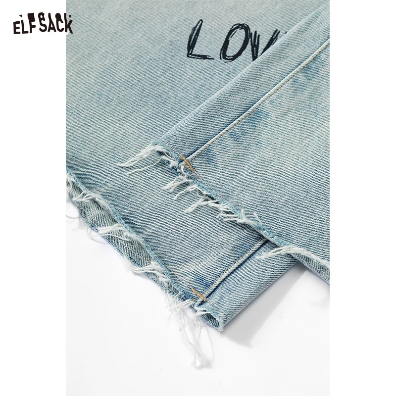 ELFSACK 2025 Summer New Arrivals High Waisted Light Colored Denim Straight Leg Five Quarter Pants For Women