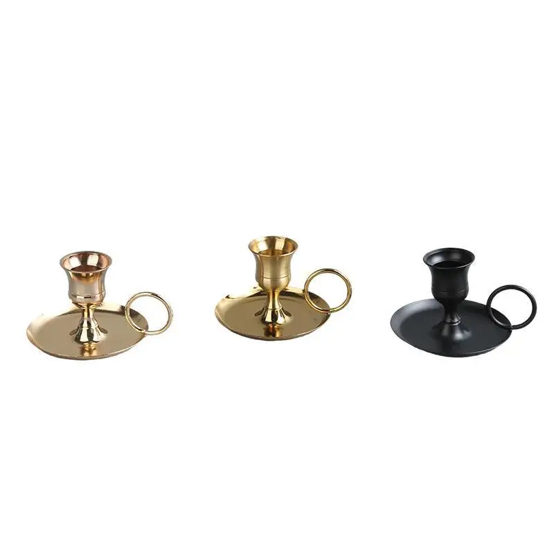 Retro Metal Candle Holder With Handle European Style Candlestick Centerpiece Dining Table Candle Cup Desktop Adornment