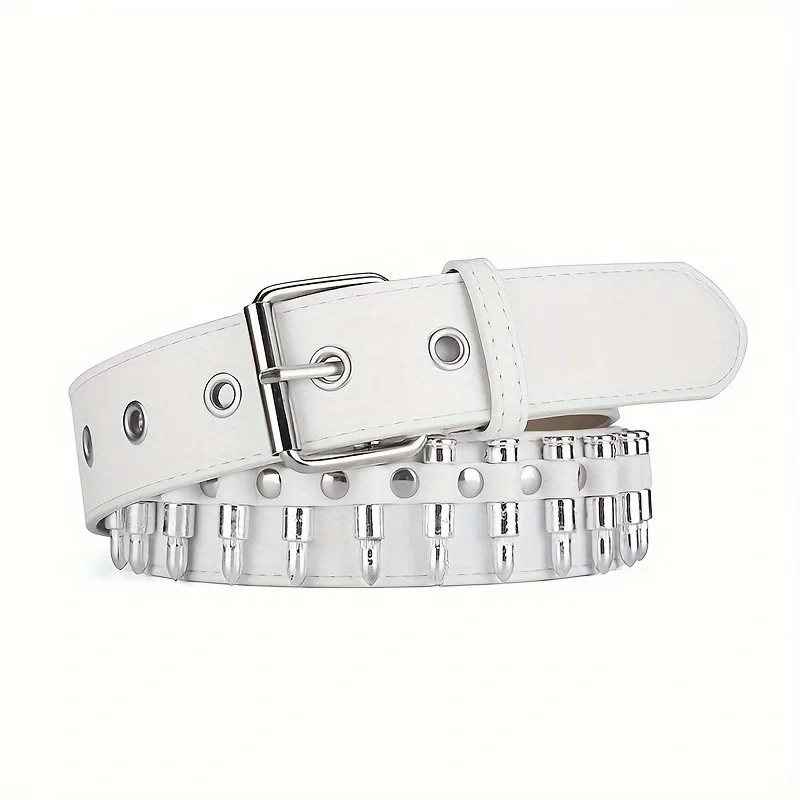 Fashion Mens Unsiex Rivet Studded Imitation Leather Waist Belt Adjustable Waistbands Metal Bullet Head Decorated Waist Strap