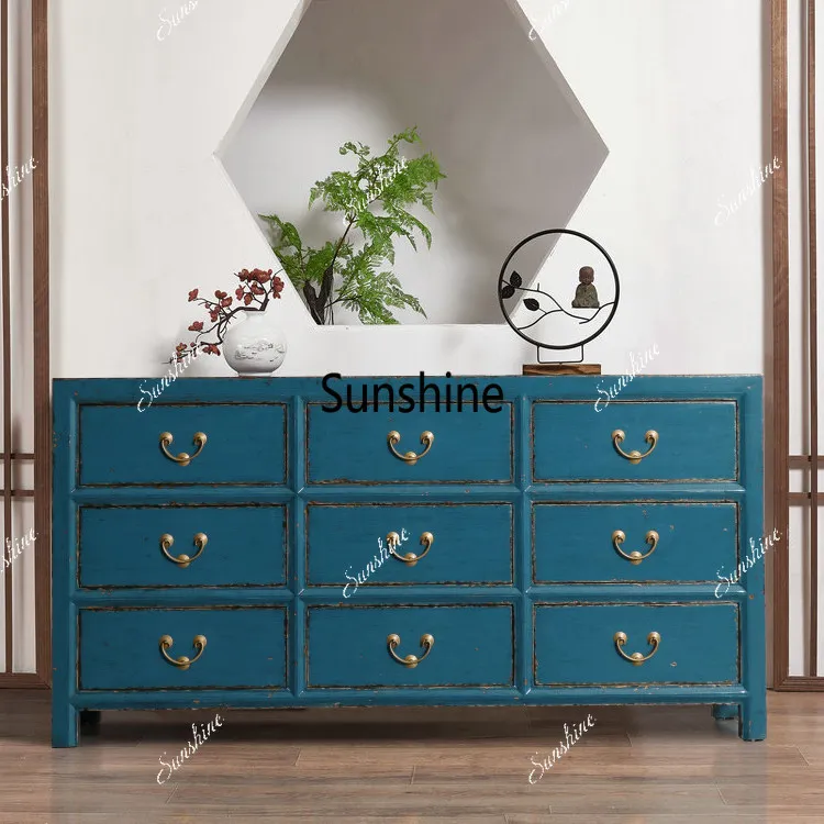 

New Chinese retro nine-chest cabinet made old solid wood simple side cabinet