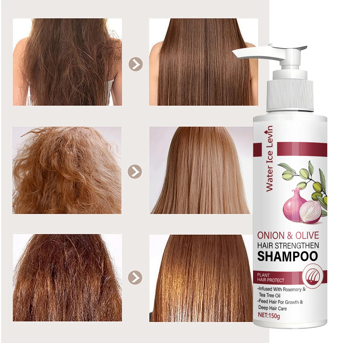 Champú fortalecedor de cabello de cebolla y oliva con biotina y aceite de romero: promueve el crecimiento del cabello y la humedad profunda para cabello seco y dañado