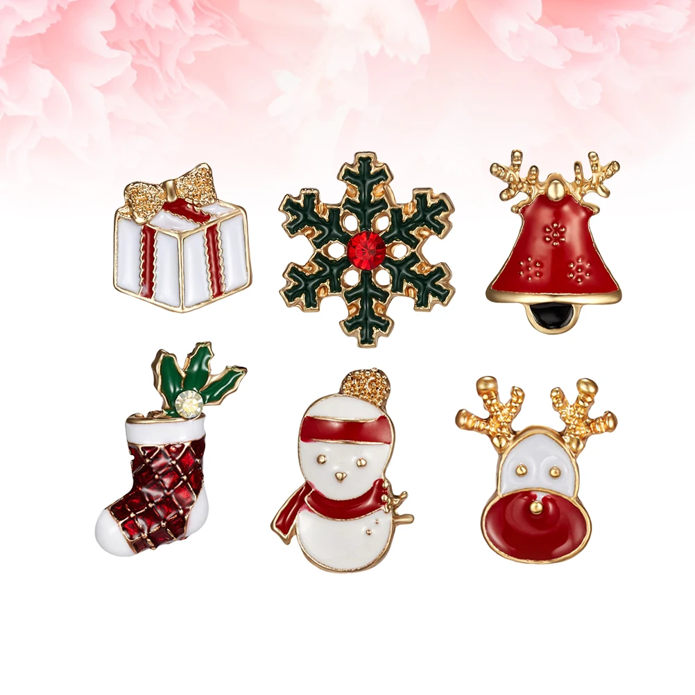 

6Pcs Chest Pin Set Christmas Pattern Brooch Creative Retro Style Costume Decoration Delicate Shiny Jewelry for Festival Gift
