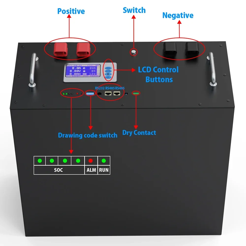 LiFePO4 48V 300Ah 200Ah 100Ah Battery Pack 15Kw 6000 Cycle 16S BMS 51.2V RS485/CAN PC Control Off/On Grid Solar Storage Battery