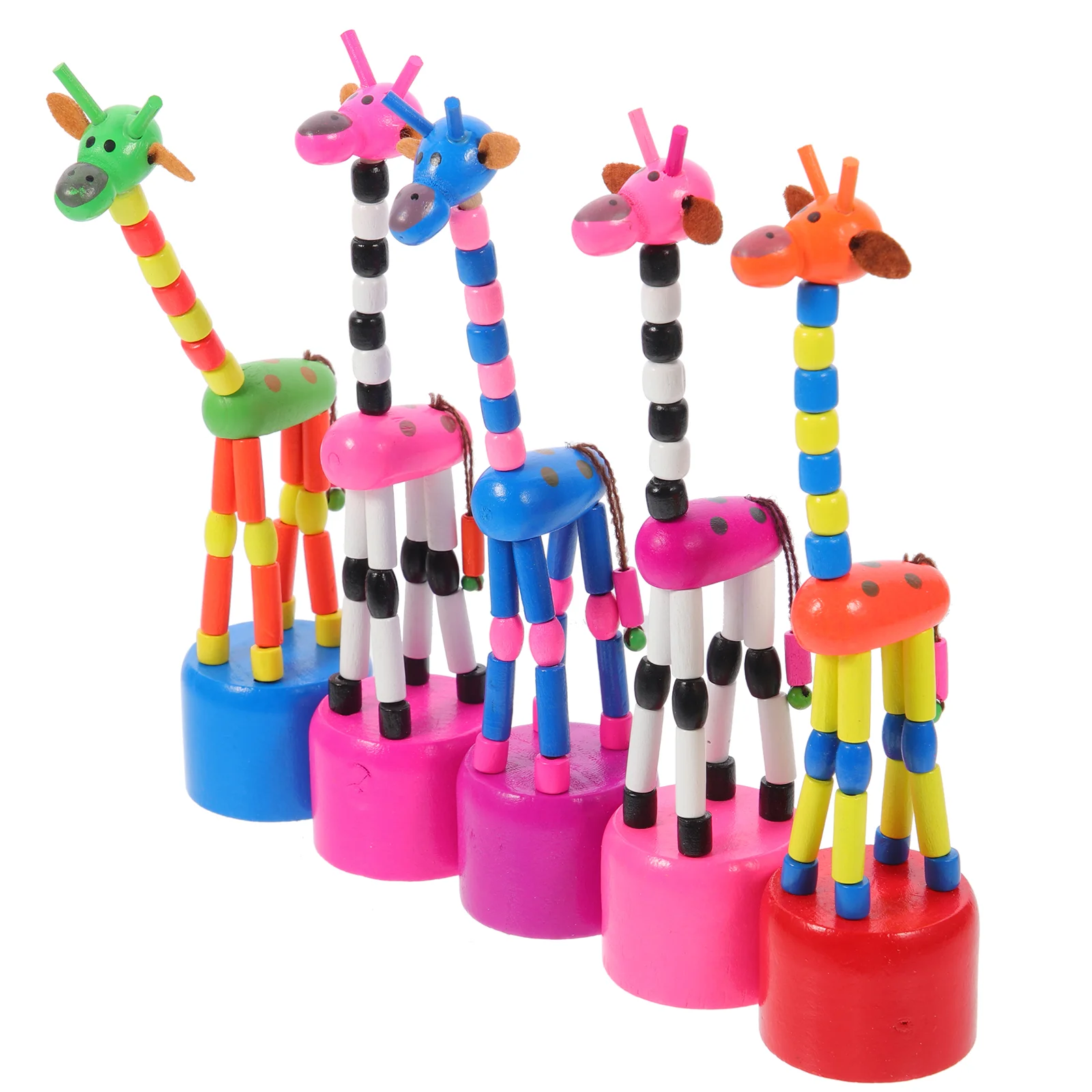 5 Pcs Giraffe Toy Wooden Push Up Toys Kids Favors for Puppets Figurine Squirrel