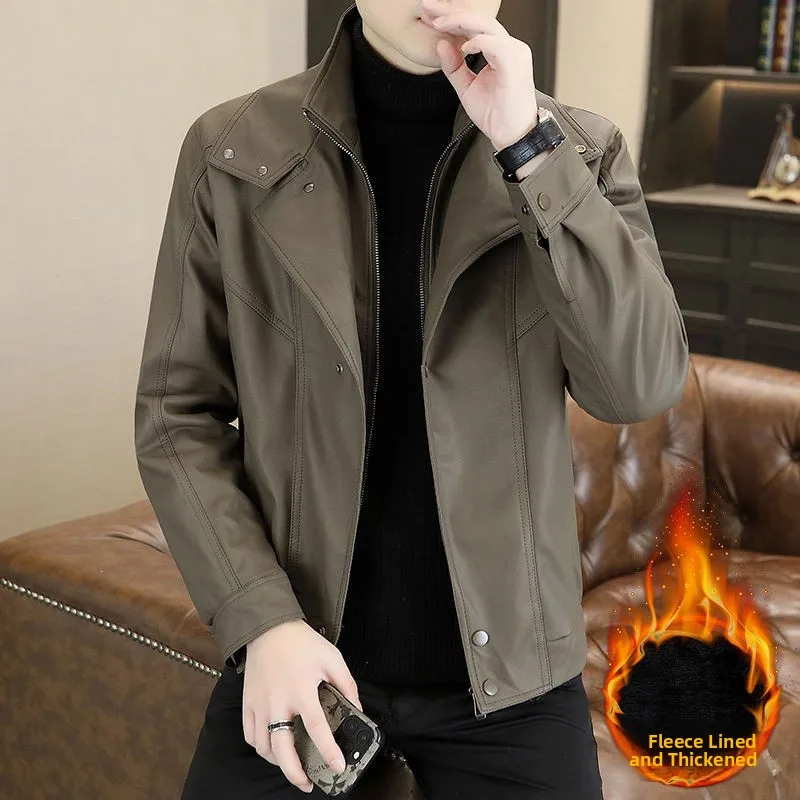 Winter 2024 New Style Luxury Thickened Leather Jacket Coat Fleece Lined Cold Proof Desert Wind Fake Two-Piece Leather Vest