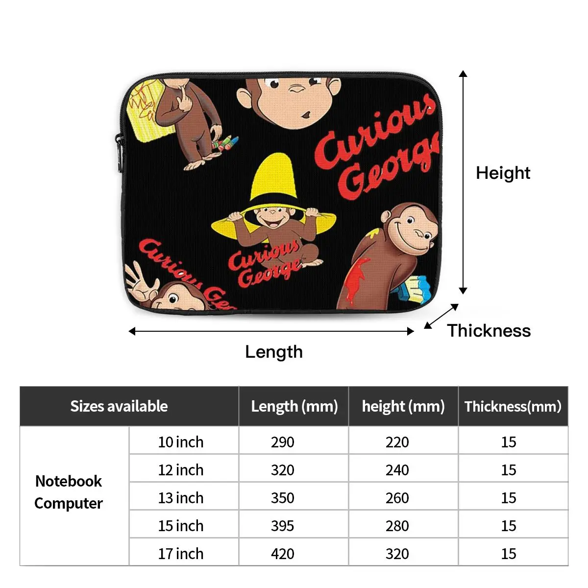 Cartoon Curious George Monkey Anime Notebook Laptop Bag Case Pouch For Macbook Air Pro Tablet Shockproof Case Bag