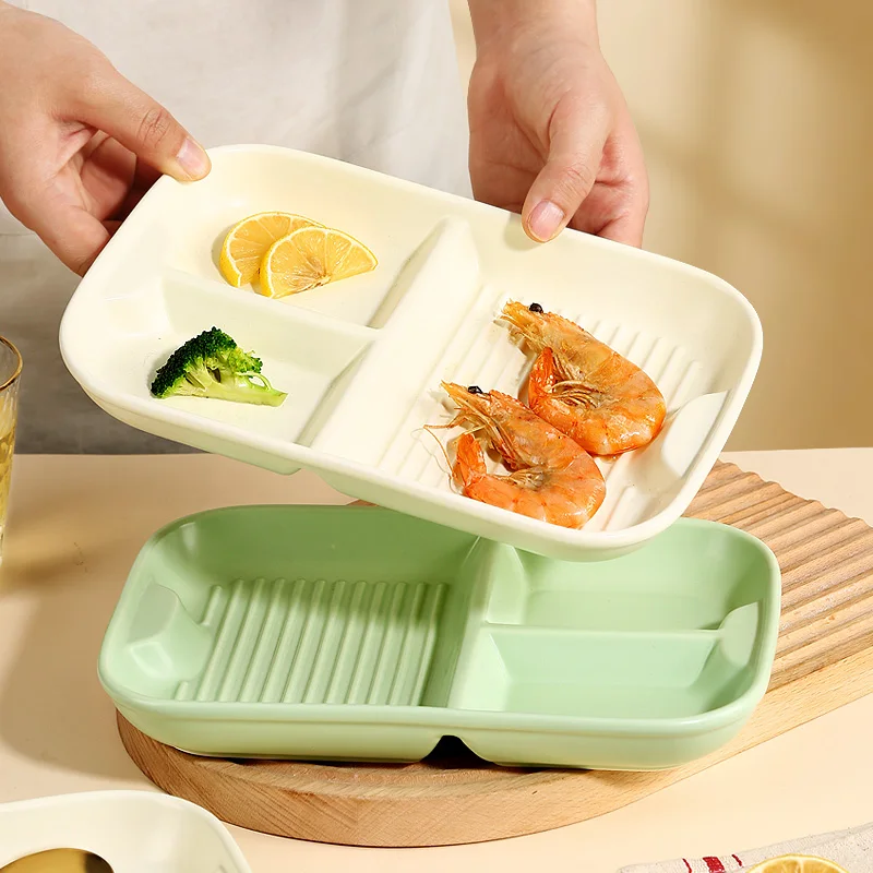 Ceramic Divided Plates 9.6 In for Adults Kids,Portion Control Bariatric Plate with 2/3 Compartments, Dishwasher & Microwave Safe