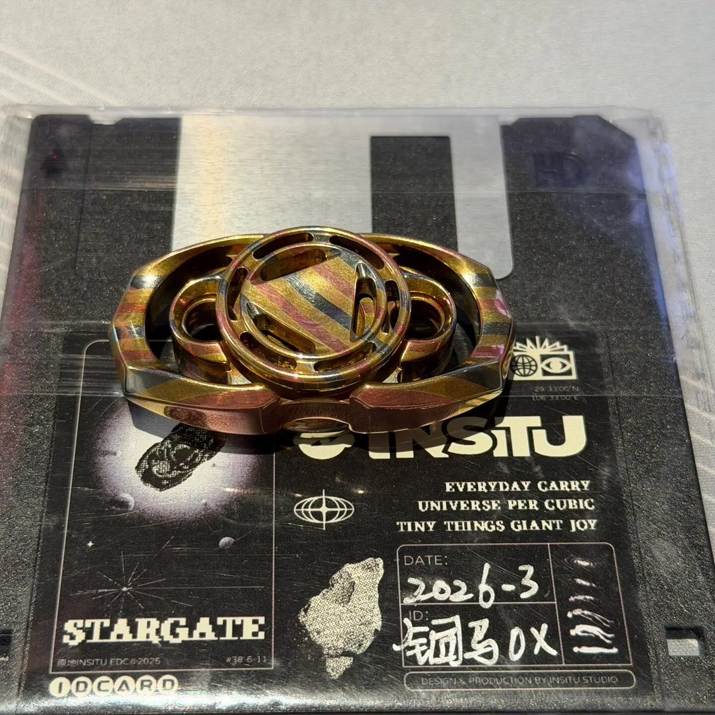 Used EDC in Situ INSITU Copper Horse Star Gate, Gyro Edc, Copper Damascus Material, Fineness