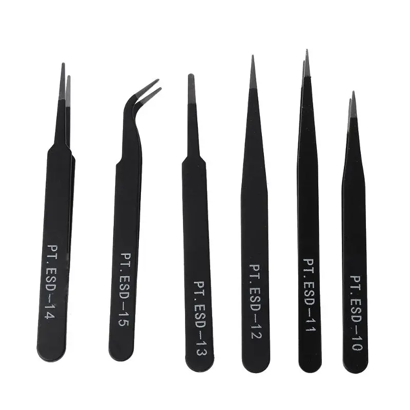 New 6Pcs/Set Resists Corrosion Safe Anti-static Tweezers Maintenance Tools ESD10-15