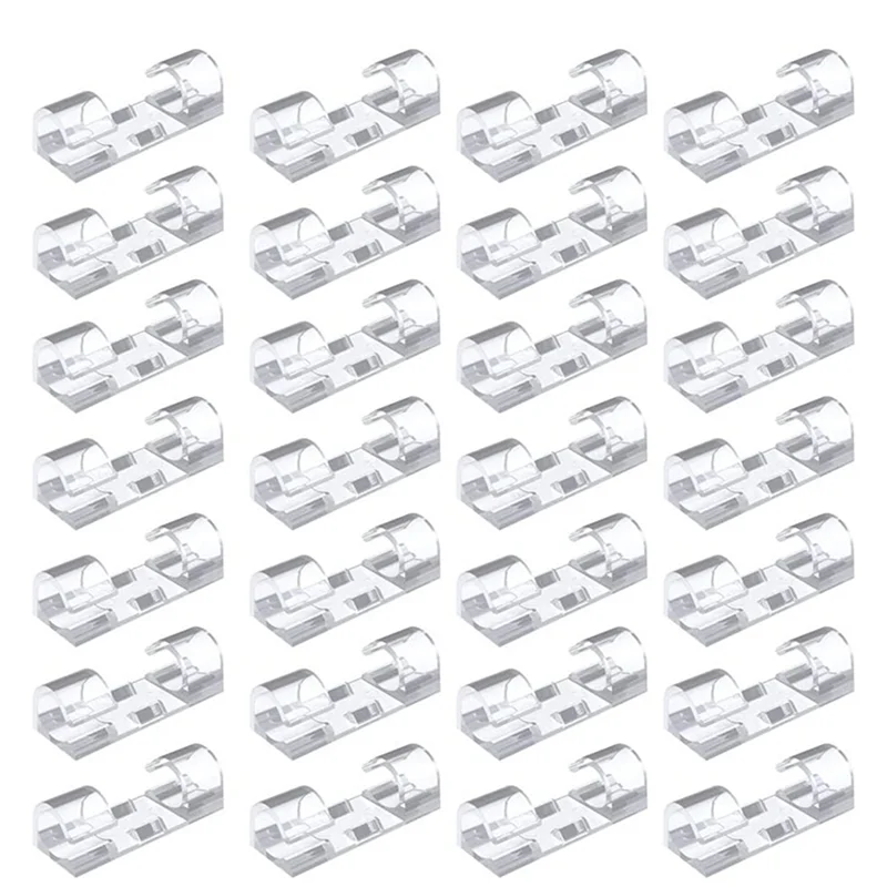 200PCS Cable Clips Cable Tidy Wire Holder With Strong Self Adhesive Pads Plastic Cord Management Organiser Transparent-AT36