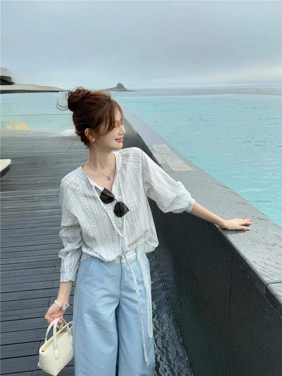 

Женская свободная полосатая рубашка Art Cheese с длинным рукавом в корейском стиле для повседневной носки, весенняя новинка, модный топ