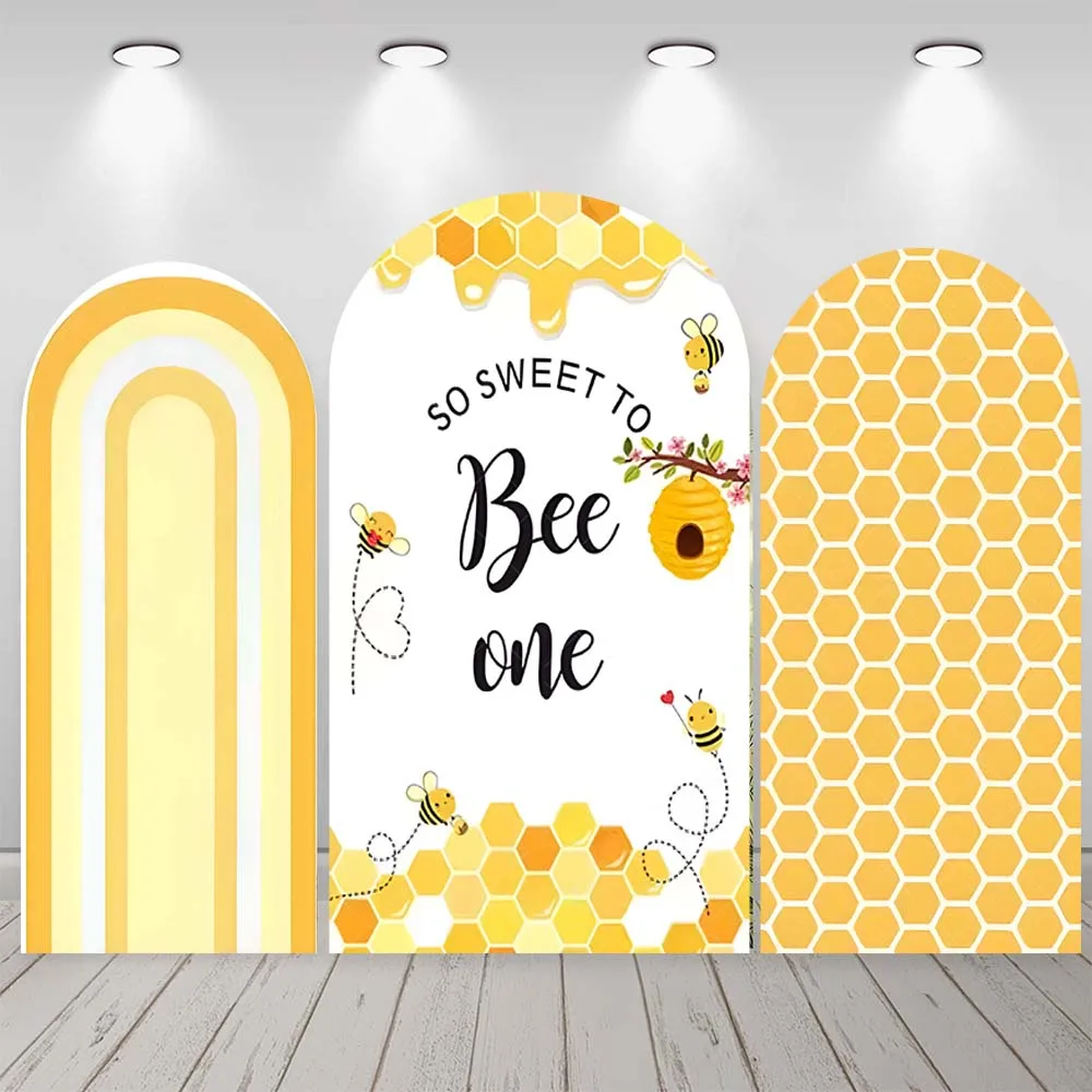 Sweet Bee Theme Happy 1st Birthday Arch Backdrop Custom Yellow Stripe Honeycomb Baby Shower Decor Cover Photography Backgrounds