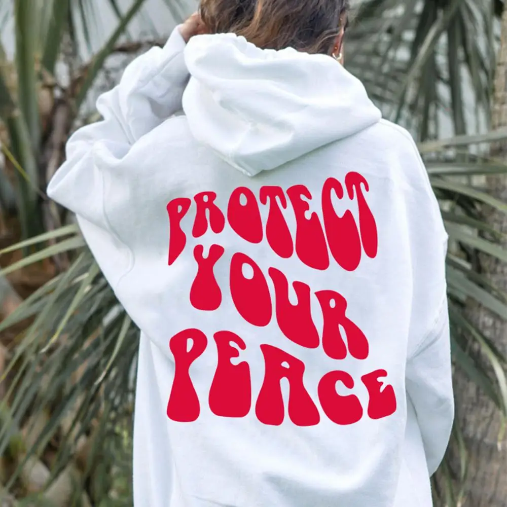 Women Oversized Hoodie Hip Hop Sweatshirt Protect Your Peace Graphic Hoodie Harajuku Streetwear Women Autumn Pullover Tops