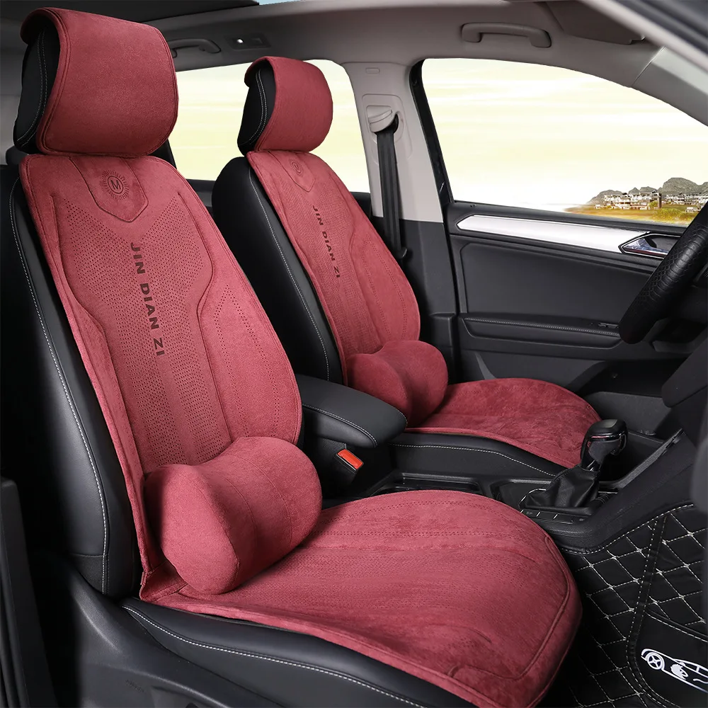 

Suede Seat Cover Universal Four Seasons Cars Seats Covers Breathable Seat Non-slip Luxury Car Rams Latex Seat Cover with Pillow