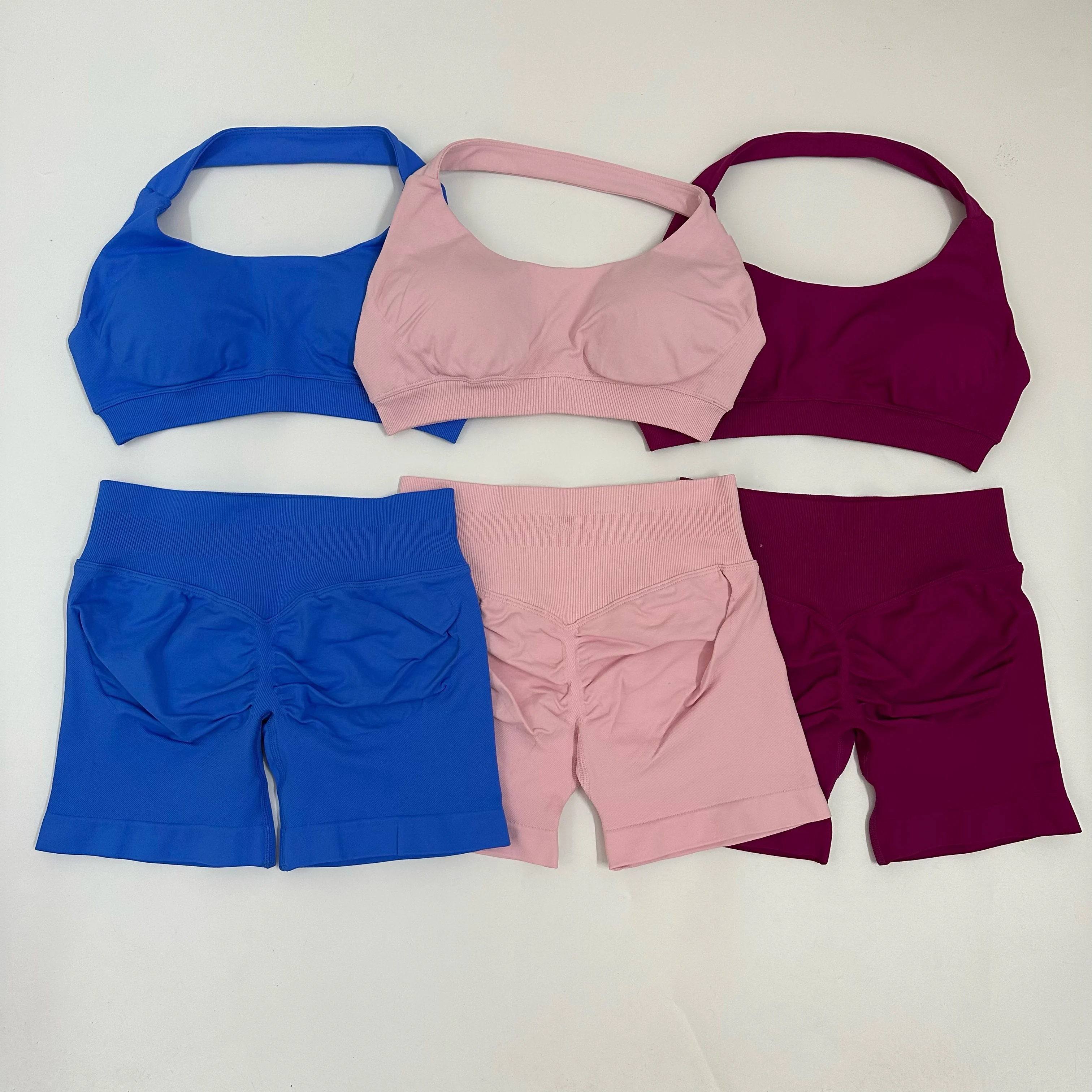 

Impact Shorts Sets Seamless Yoga Set Women 2Pcs Halter Sports Bra Scrunch Butt Gym Shorts Set Workout Clothes Summer Sportswear