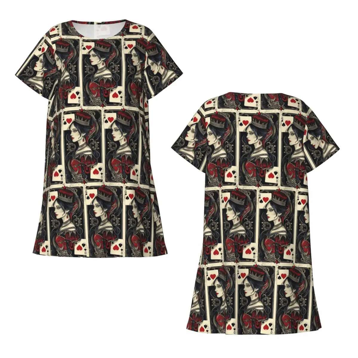 Casino Nights Red Queen Of Hearts Short Sleeves Nightdress For Sleeping Sleepshirts Women Short Sleeve Nightgowns Pajama Dress