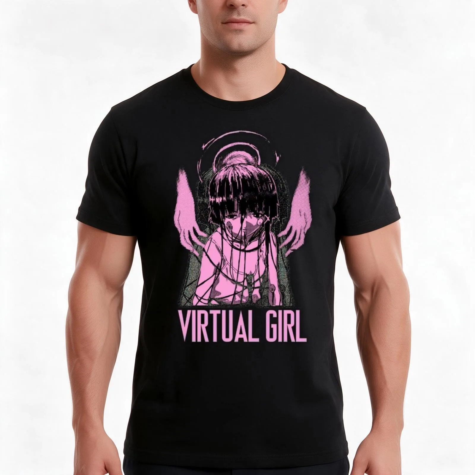 Virtual Girl - Serial Experiments Lain T-Shirt, Summer Casual Cotton Tee, Oversized Streetwear Tops, Vintage Graphic Print