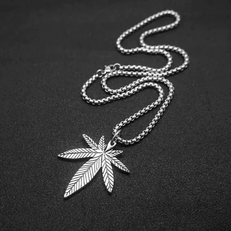 Fashion maple leaf stainless steel pendant necklace hip-hop punk style party disco necklace unisex lucky gift view 6