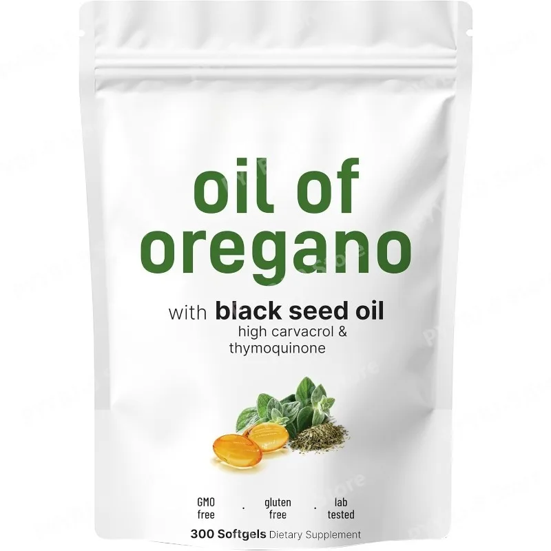 

Oregano Oil Softgels Black Seed Blend Plant Based Non GMO Herbal Complex Carvacrol Thymoquinone Source Wellness Formula 300Count