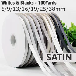 6/9/13/16/25/38ミリメートル白黒両面サテンリボン無地100% ポリエステル高密度厚手絹のようなテープギフトラップ941766